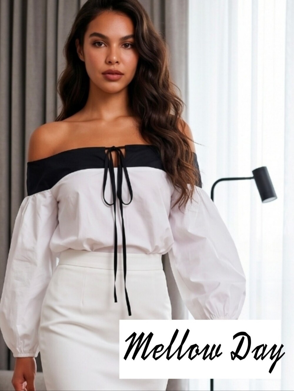 NWT MELLO Day Cotton colorblock off the shoulder top - Picture 1 of 4